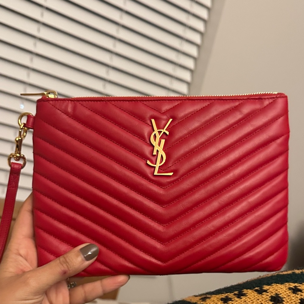 YSL Yves Saint Laurent Red Chevron Clutch